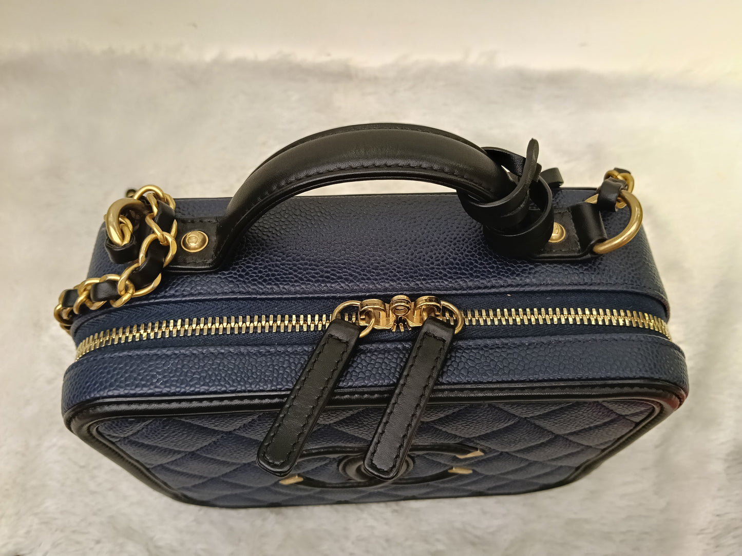 Chanel Filigree Vanity Case Medium Caviar Blue Black GHW #26