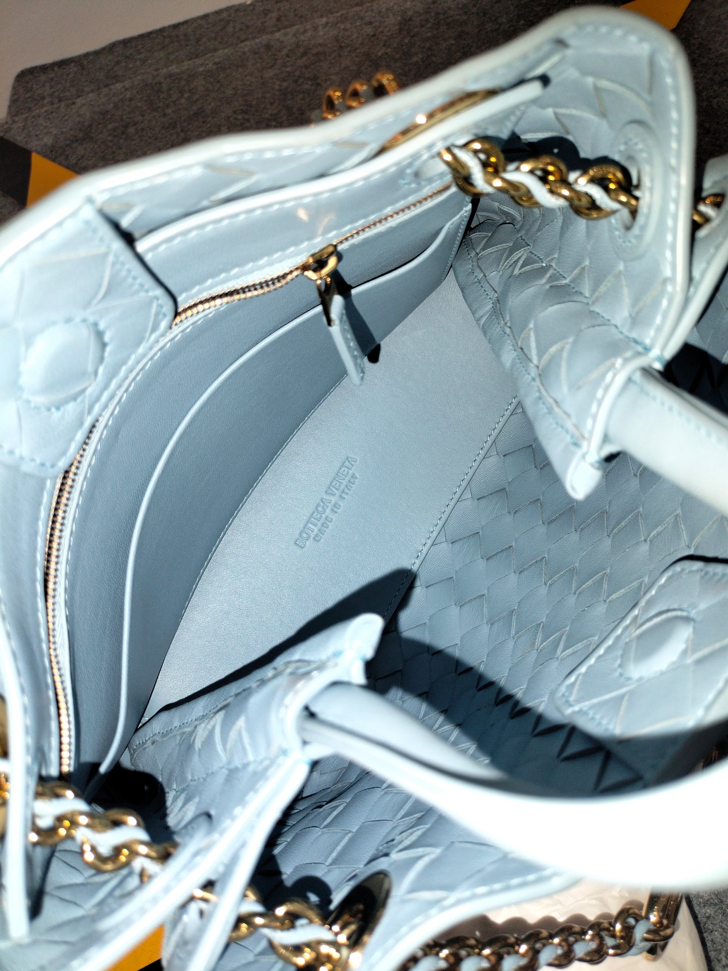 Bottega Veneta Andiamo Small Light Blue GHW