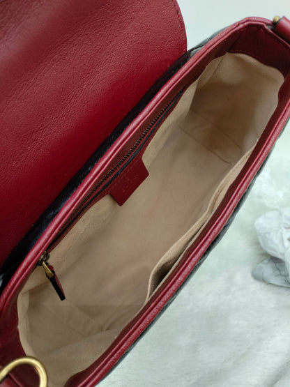 Gucci Marmont Top Handle Medium Black Red GHW