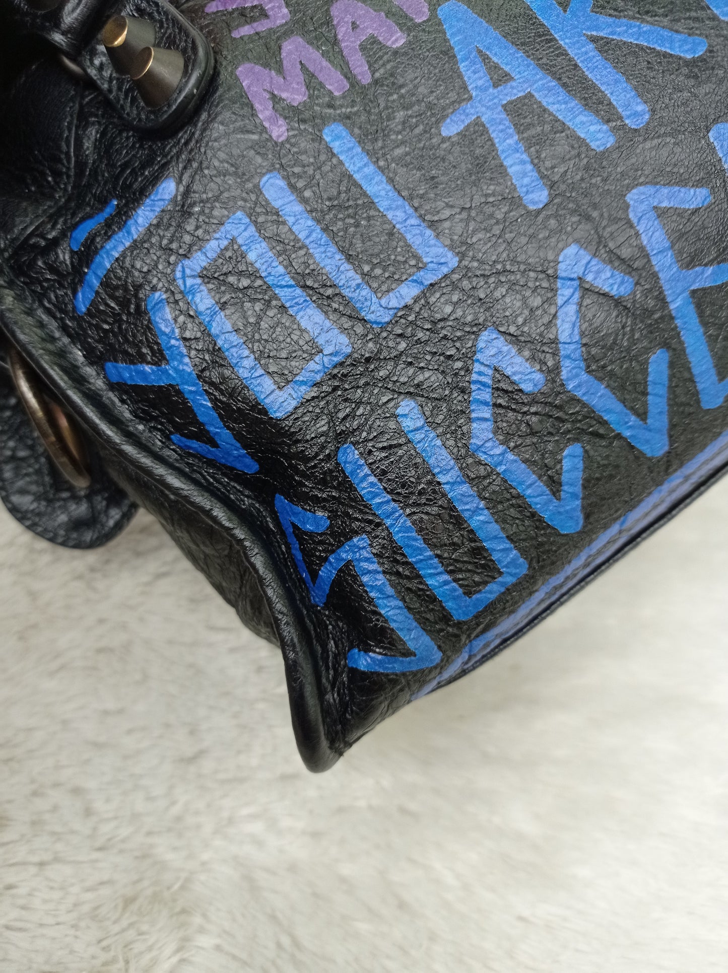 Balenciaga Mini City Classic Graffiti Black Bleu Violet RGHW 2018