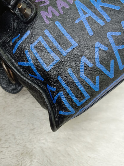 Balenciaga Mini City Classic Graffiti Black Bleu Violet RGHW 2018