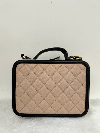 Chanel Filigree Vanity Case Medium Caviar Beige Black GHW #26