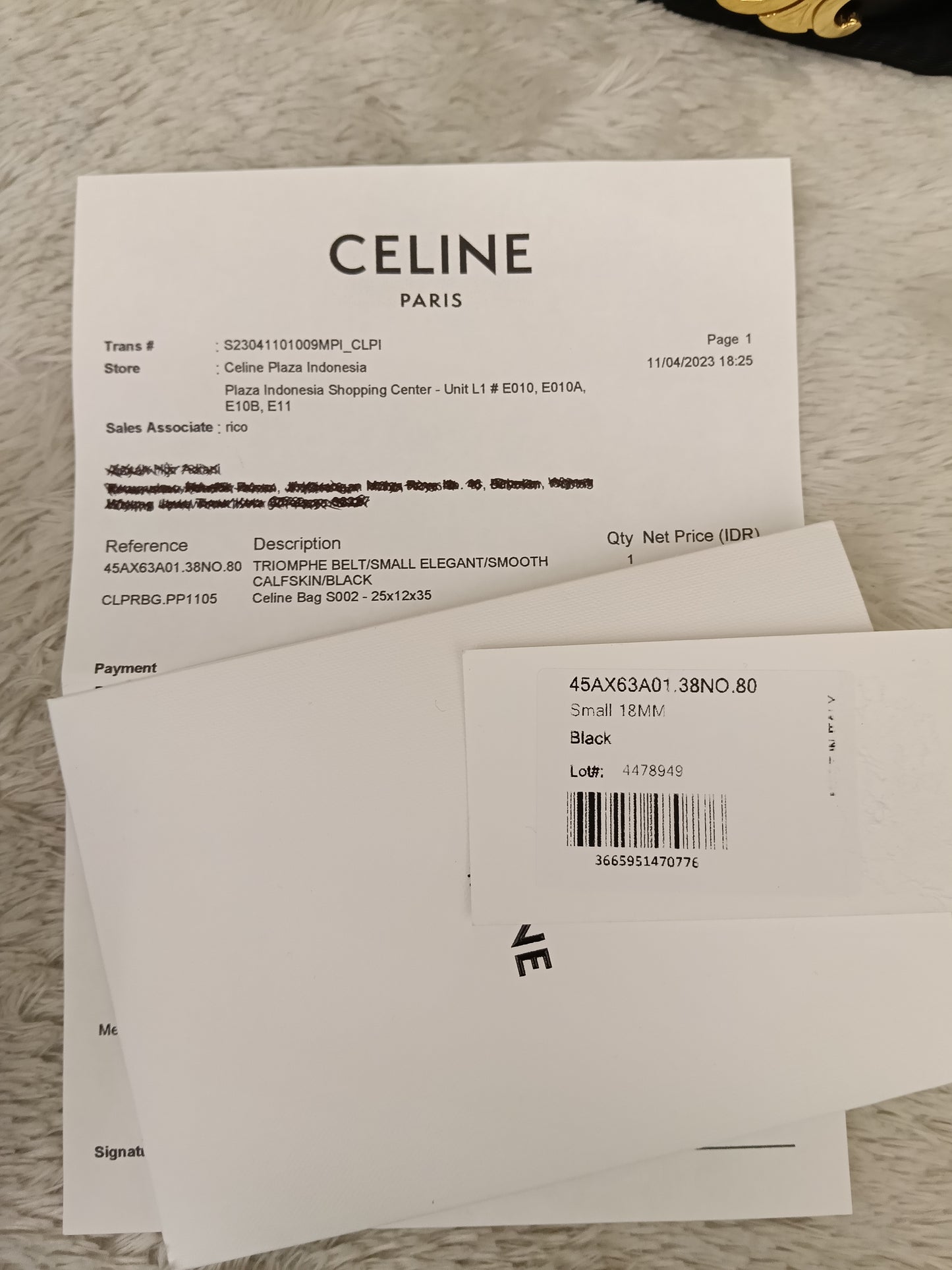 Celine Triomphe Belt Small Elegant Smooth Calfskin Black GHW size 80