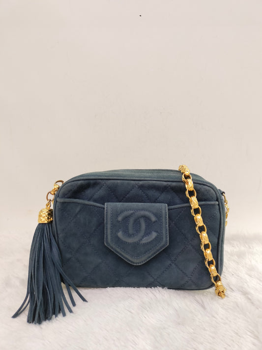 Chanel Mini Camera Suede Navy GHW #1