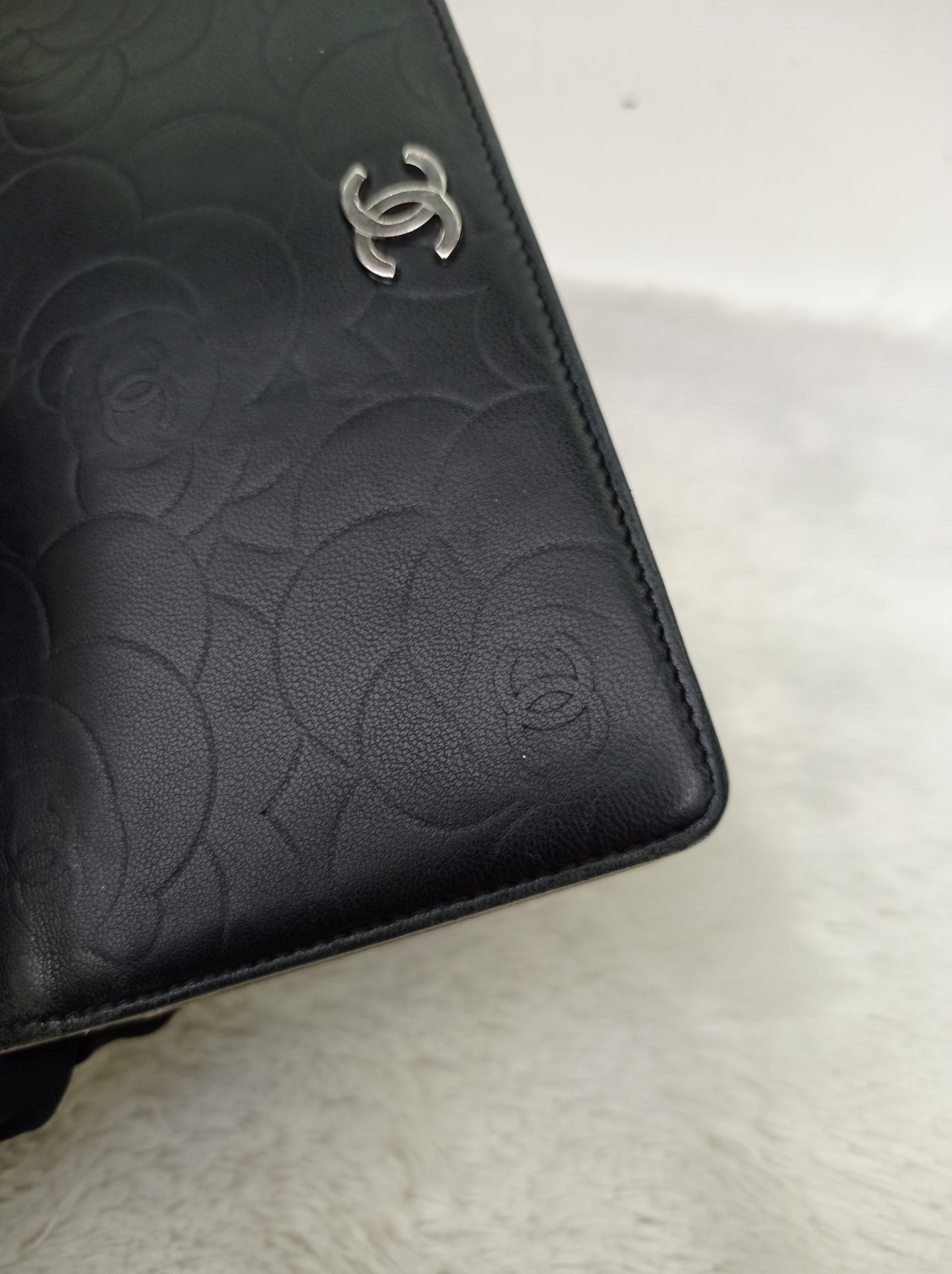 Chanel Timeless Long Flap Wallet Embossed Camellia Black SHW #14