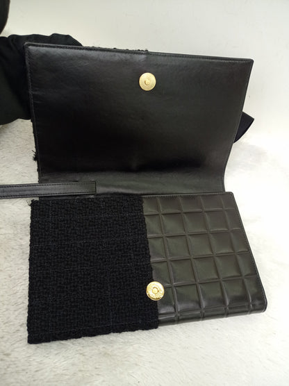 Chanel Clutch Tweed Leather Lamb Chocolate Bar Camelia Black GHW #7
