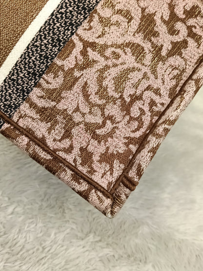 Dior Tote Book Medium Brocart Embroidered Pink Brown 2022