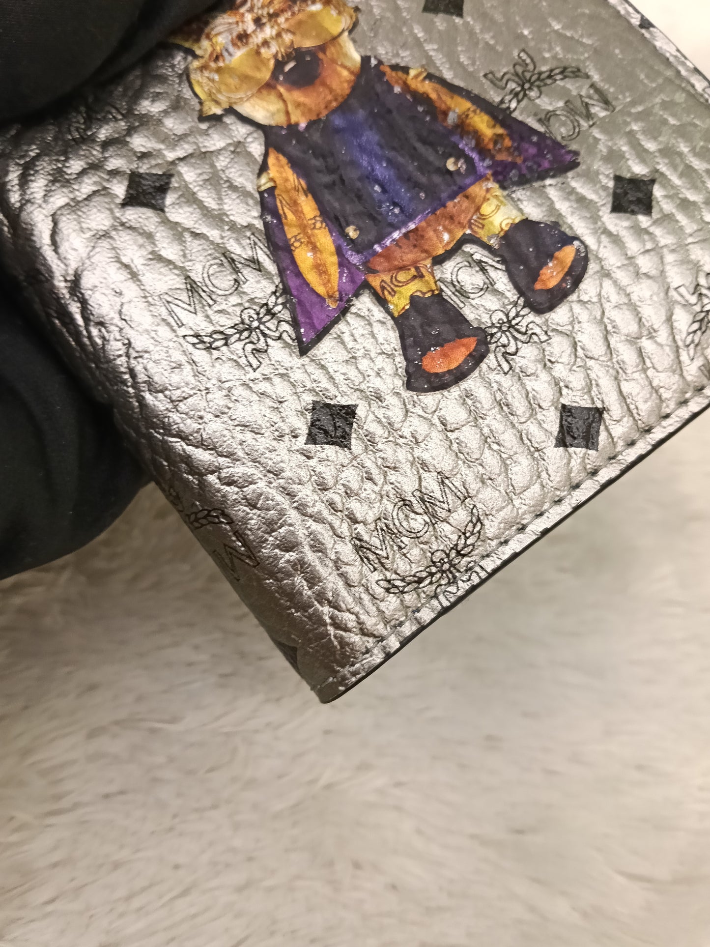 MCM Pasport Holder Rabbit Visetos Silver Blue