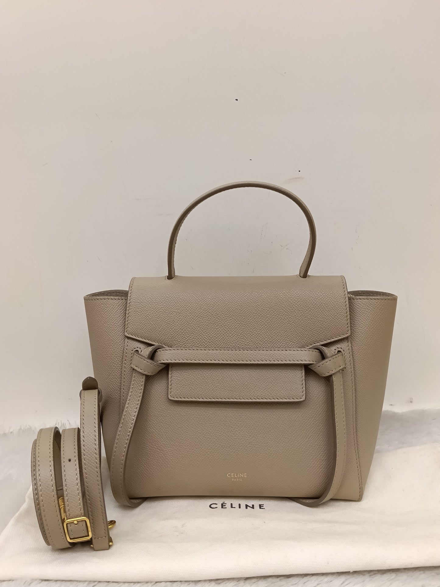 Celine Nano Belt Grained Light Taupe GHW 2018