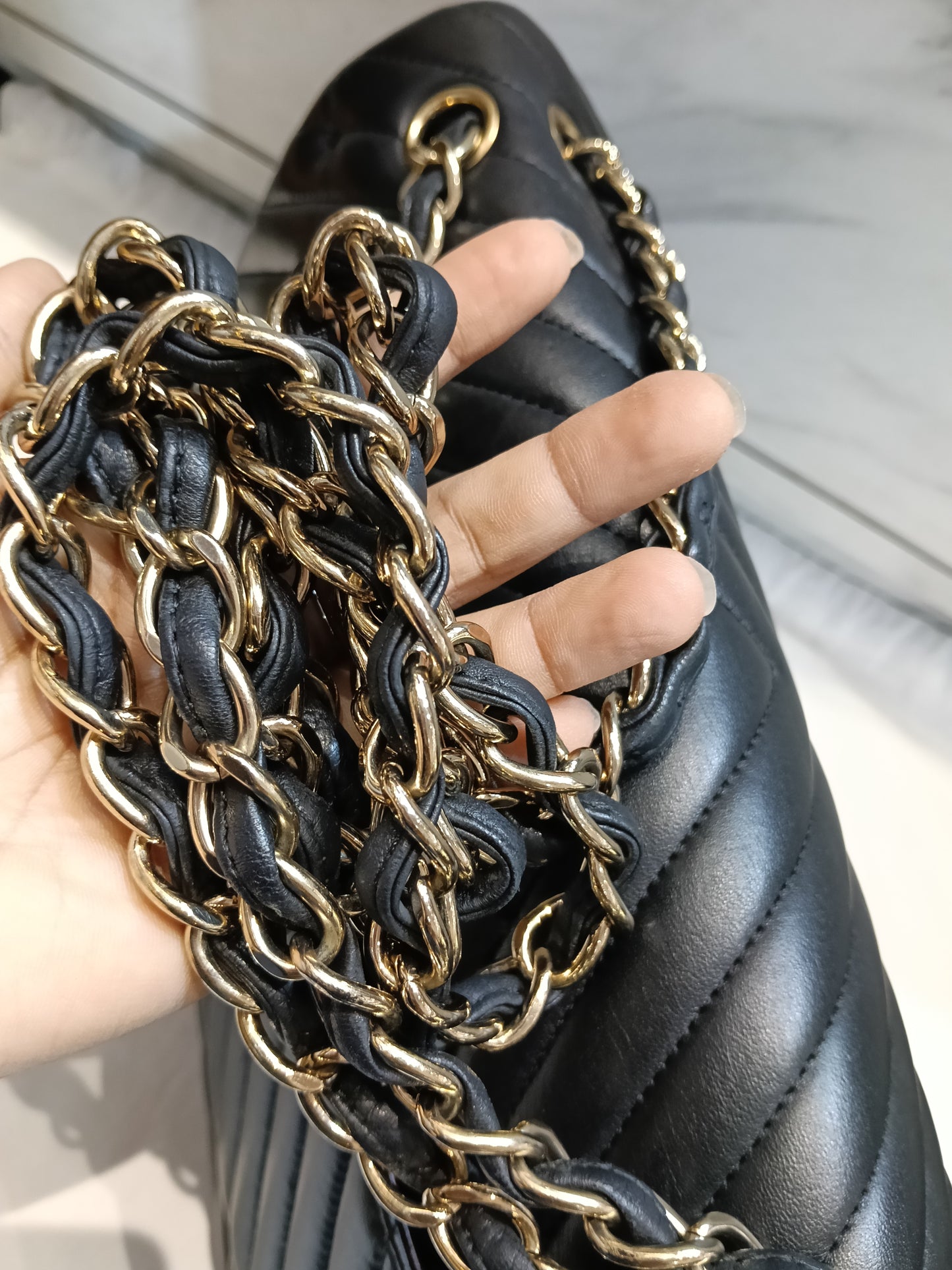 Chanel Jumbo Chevron Lamb Black GHW DF #27