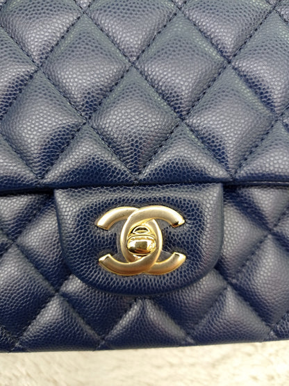 Chanel Medium Caviar Dark Blue GHW DF #24