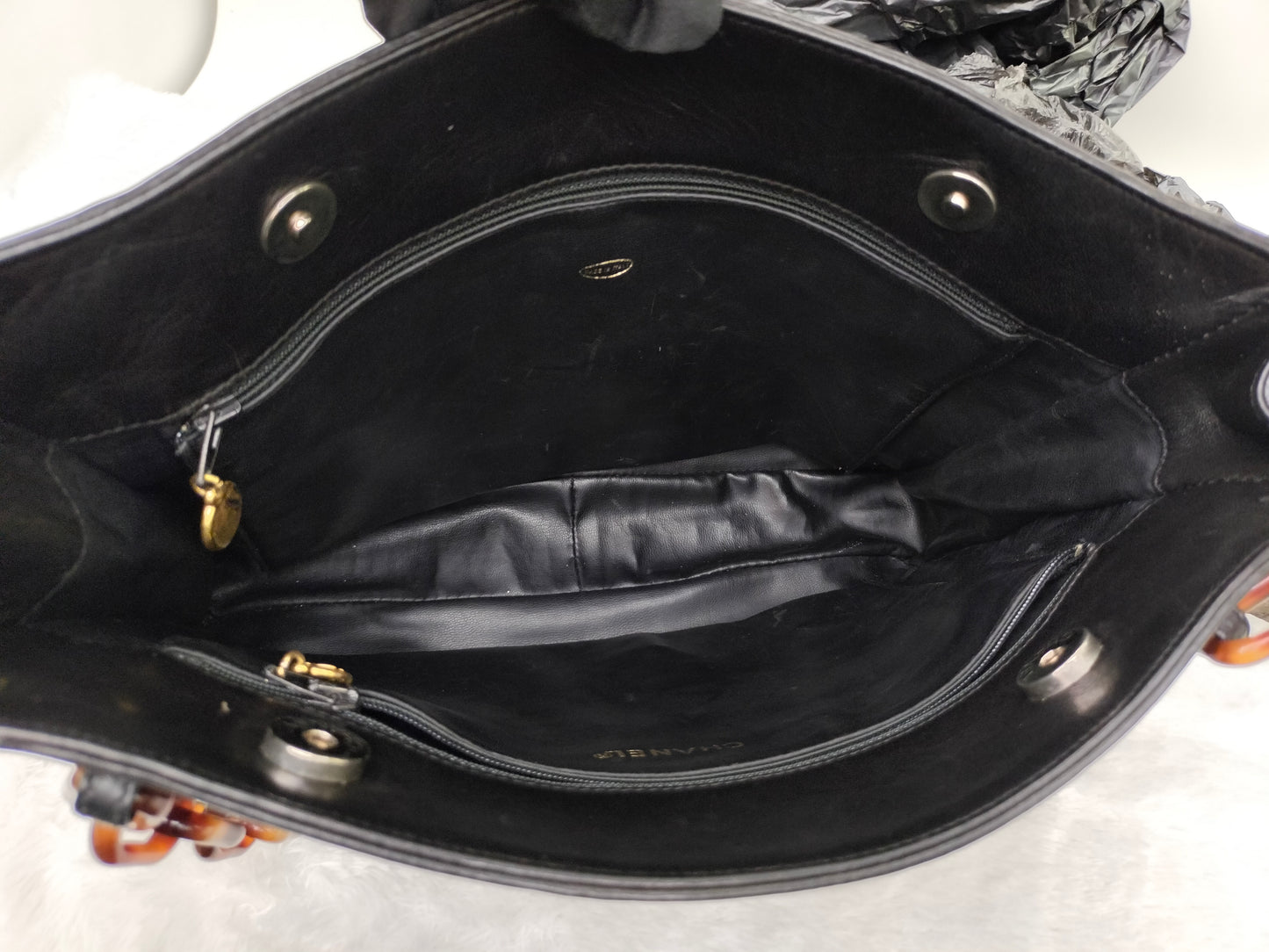 Chanel Tote Vintage Lamb Black Tortoise Chain #3
