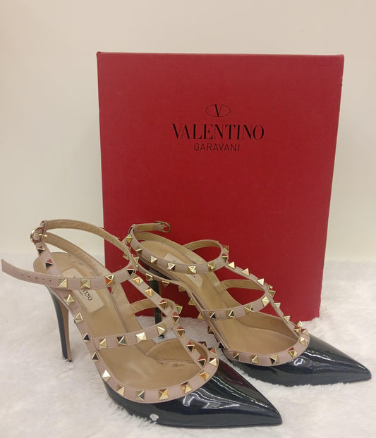 Valentino Heels Rockstud Black Patent Size 40 
Box