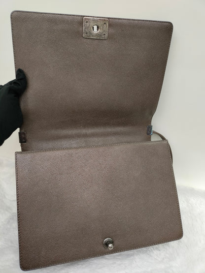 Chanel Boy Large Tweed Calfskin Brown RHW #18