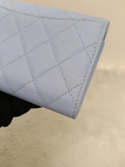 Chanel Trifold Wallet Caviar Light Blue LGHW (CHIP)