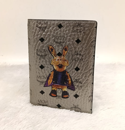 MCM Pasport Holder Rabbit Visetos Silver Blue
