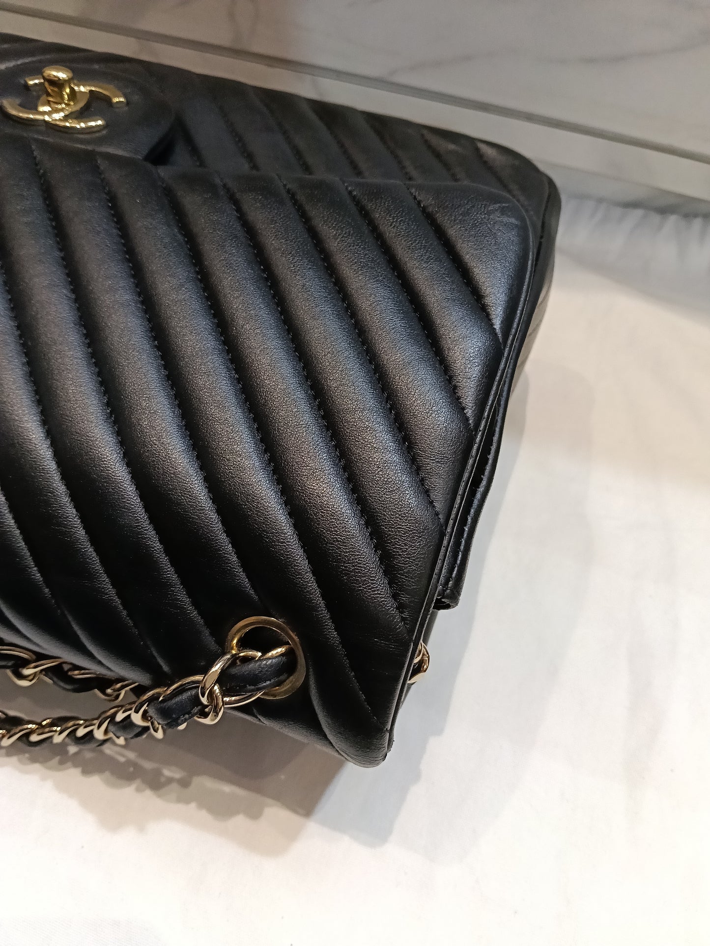 Chanel Jumbo Chevron Lamb Black GHW DF #27