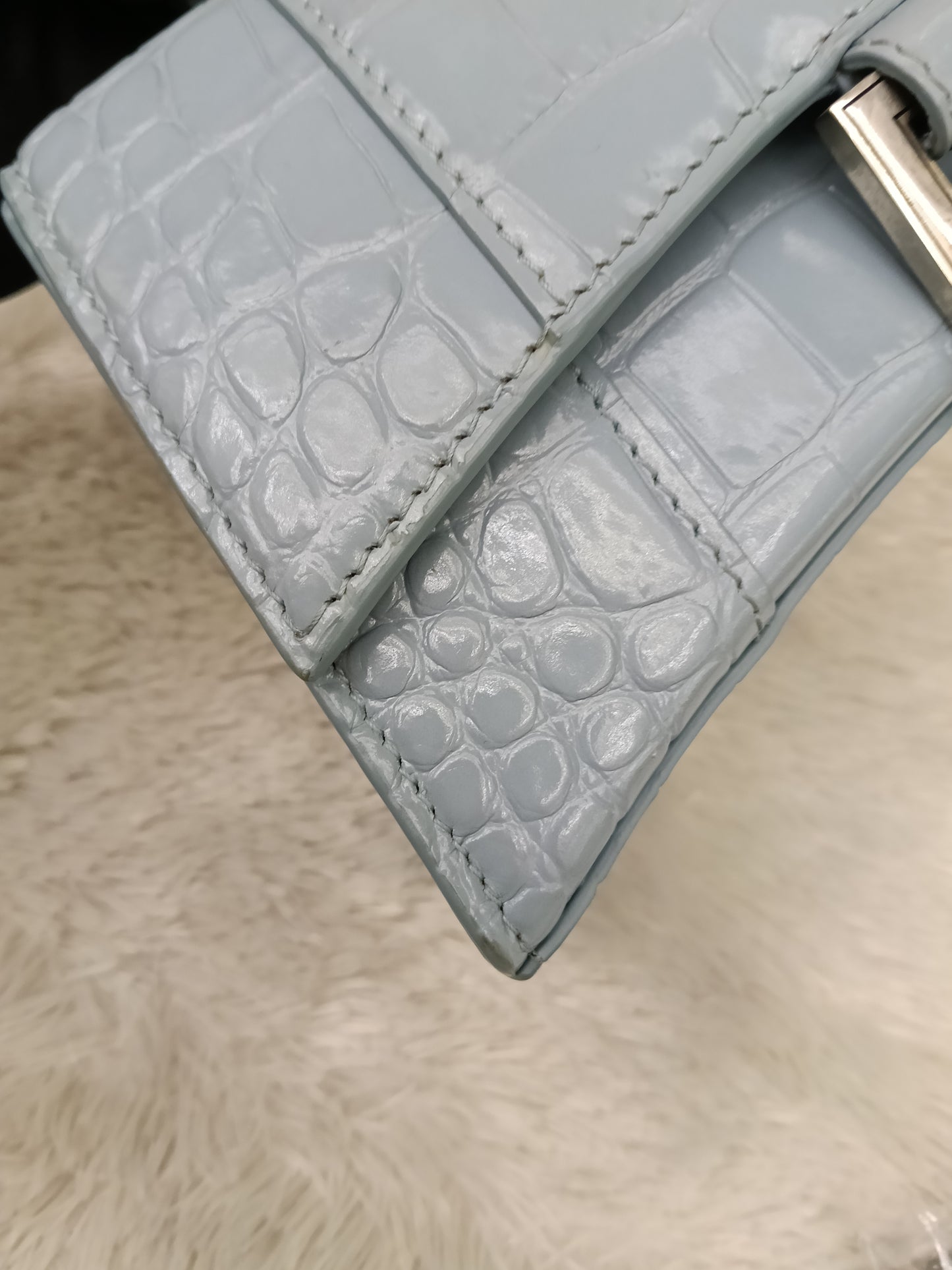 Balenciaga Hourglass XS Top Handle Croco Blue Grey SHW 2021