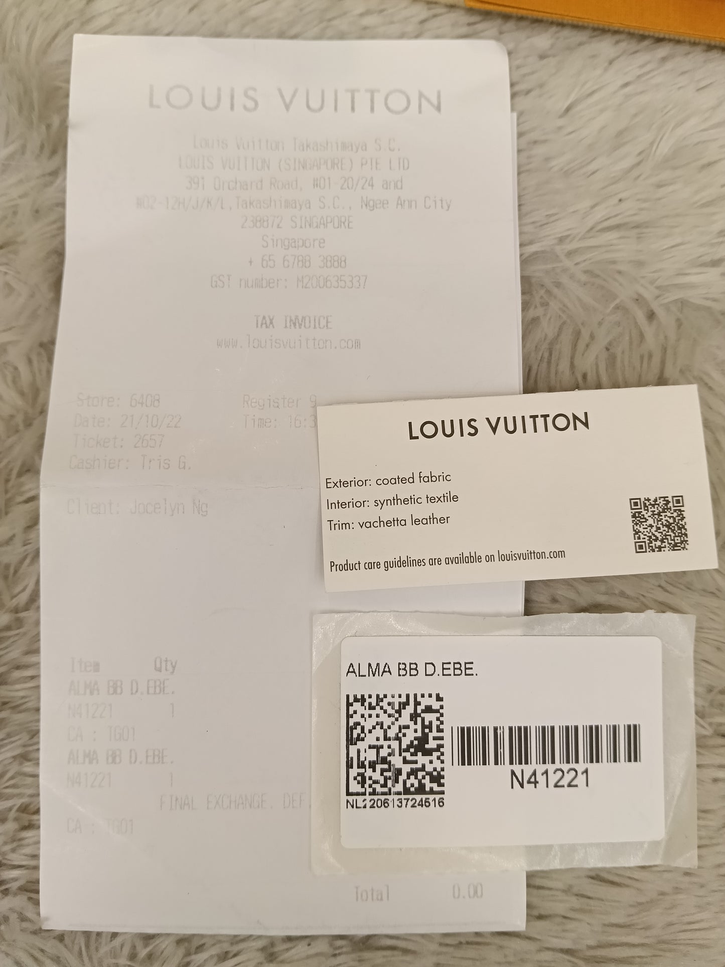 LV Alma BB Damier 2022 (CHIP)