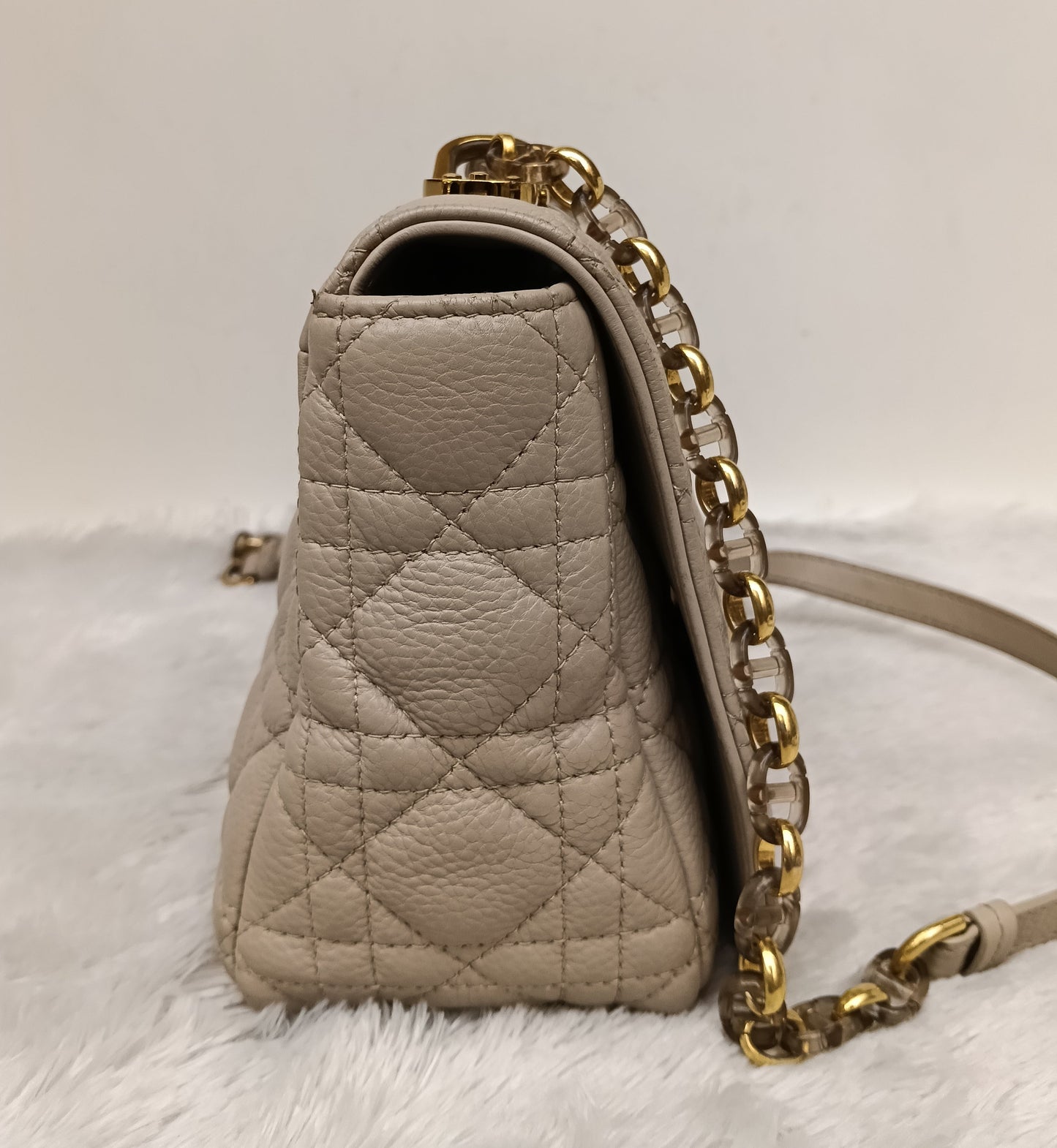 Dior Caro Medium Cannage Powder Beige Enamel Chain GHW 2023