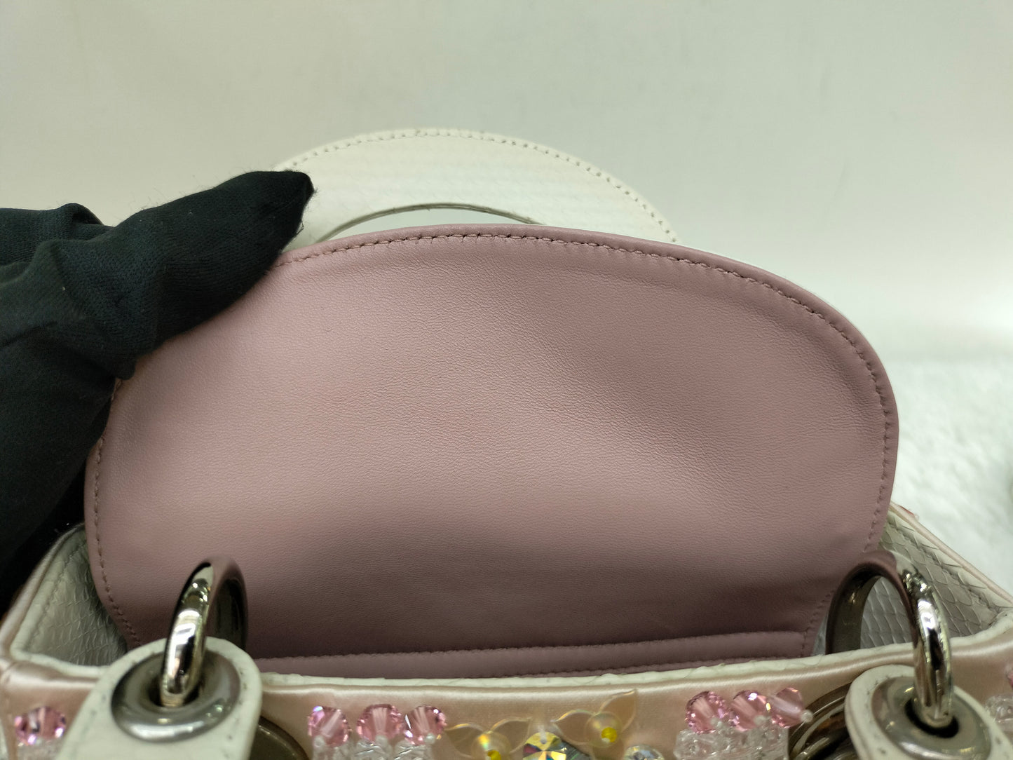Lady Dior Mini Cannage Crystal Satin Pink Handle Python SHW 2016