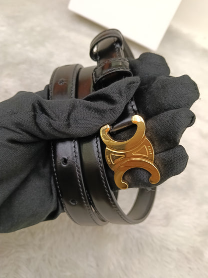 Celine Triomphe Belt Small Elegant Smooth Calfskin Black GHW size 80