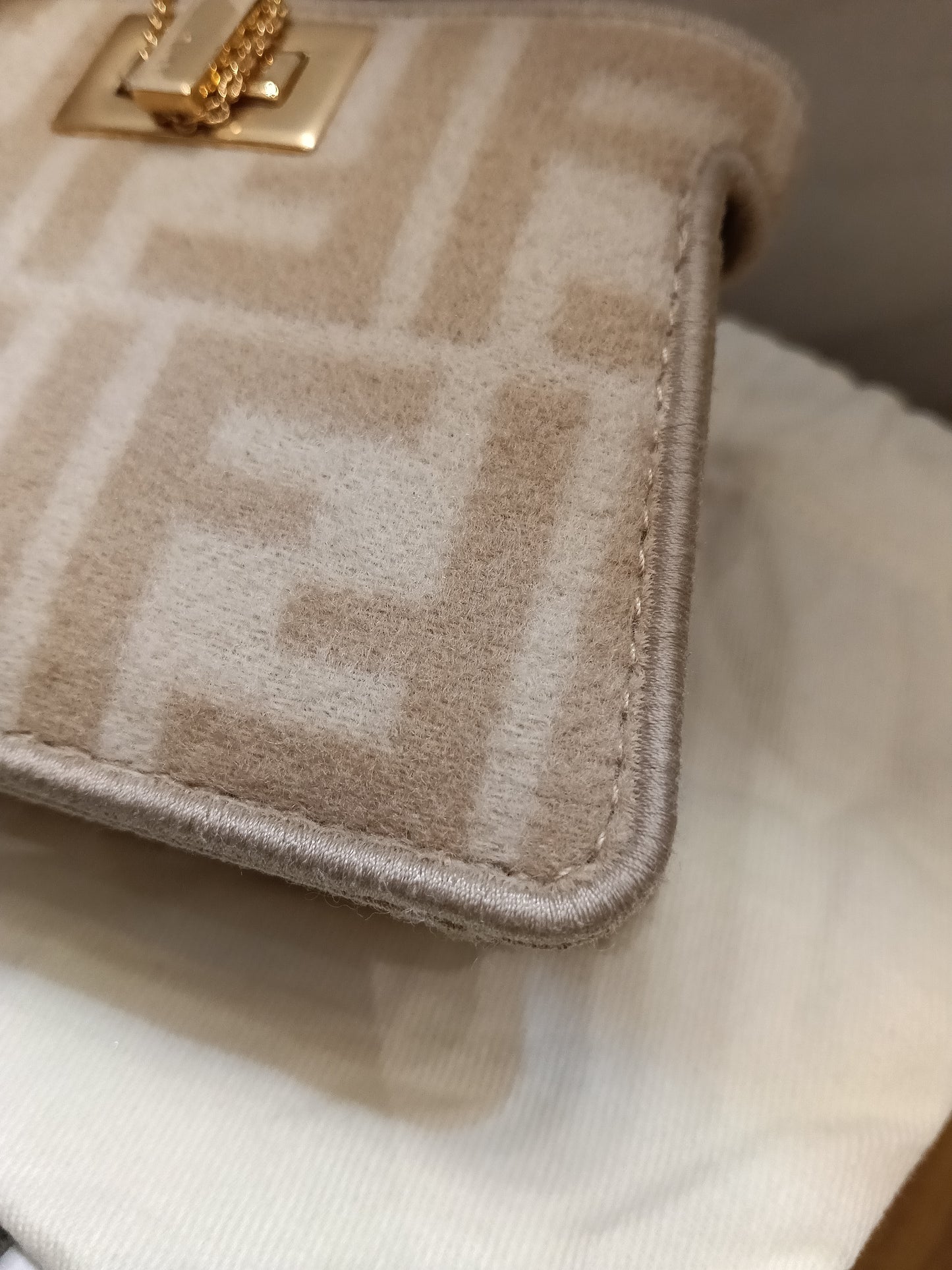 Fendi Peekaboo Nano Charm Embroidered FF Wool Beige Pink GHW