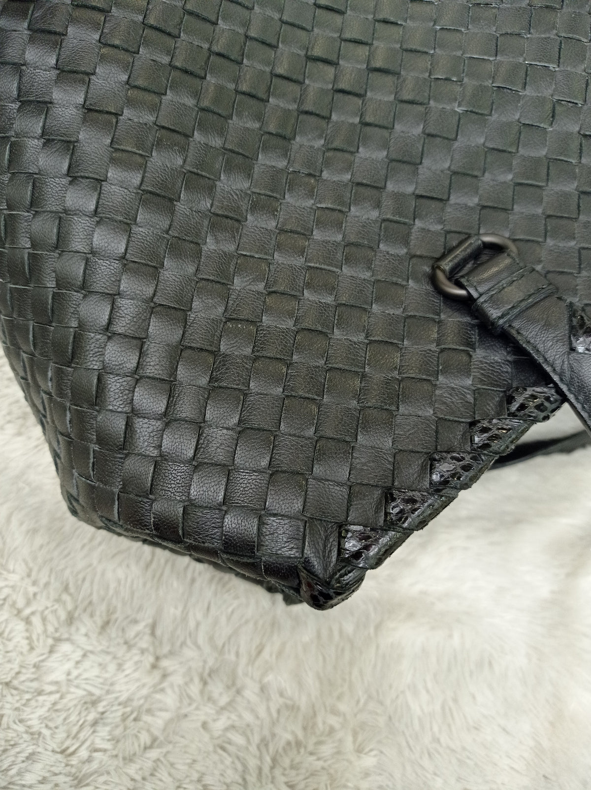 Bottega Veneta Nappa Intrecciato Ayers Brick Tote Black Snake Skin RHW