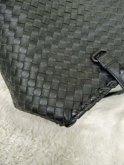 Bottega Veneta Nappa Intrecciato Ayers Brick Tote Black Snake Skin RHW