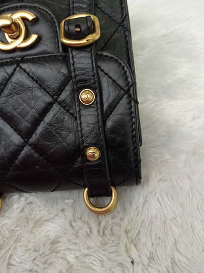 Chanel City School Flap Mini Messenger Calfskin Black GHW (CHIP)
