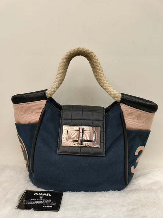 Chanel Mademoiselle Cruise Reissue Tote Canvas Blue White Black SHW #9