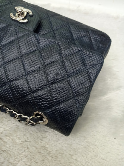 Chanel Medium Karung Snake Skin Navy SHW DF #14
