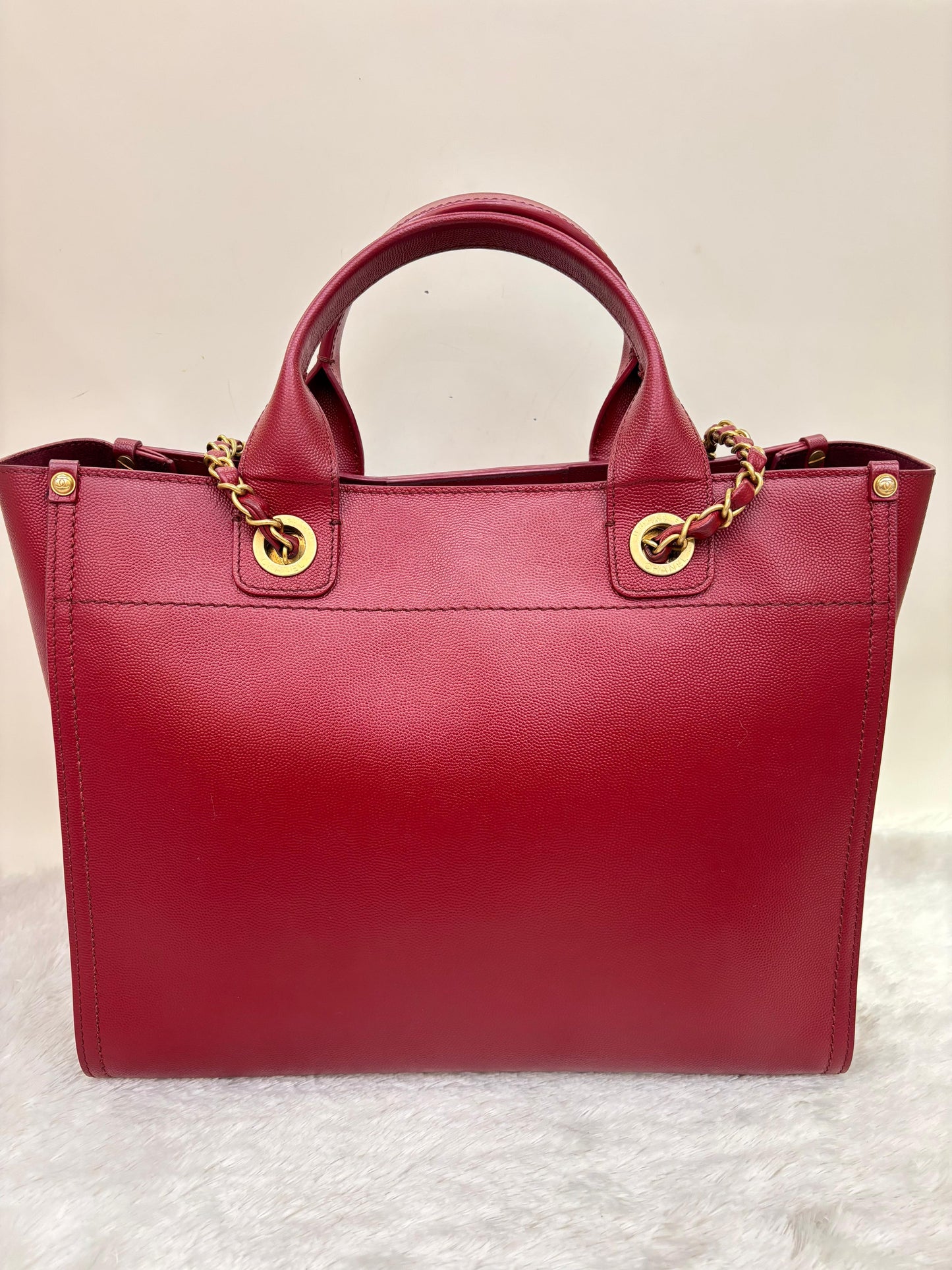 Chanel Deauville Small Caviar Studded Burgundy GHW #26