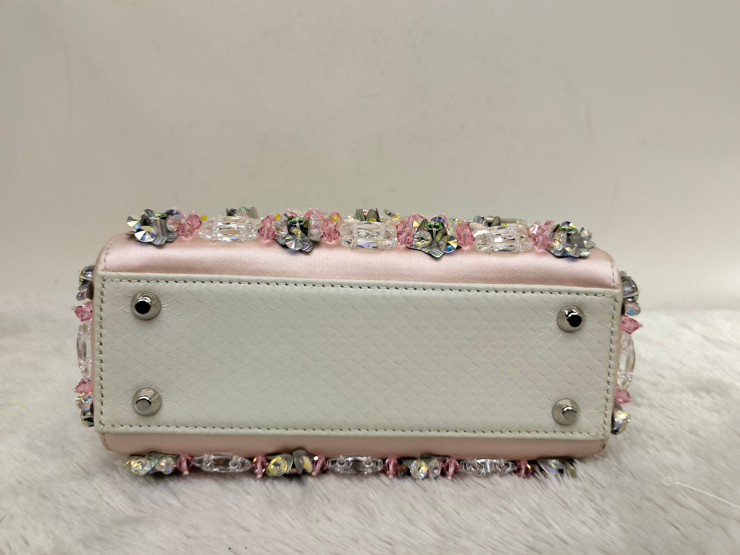 Lady Dior Mini Cannage Crystal Satin Pink Handle Python SHW 2016