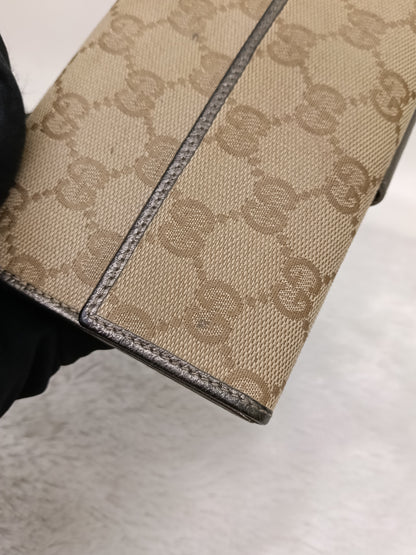 Gucci Wallet Continental D-Ring Canvas Beige Silver GHW 2007