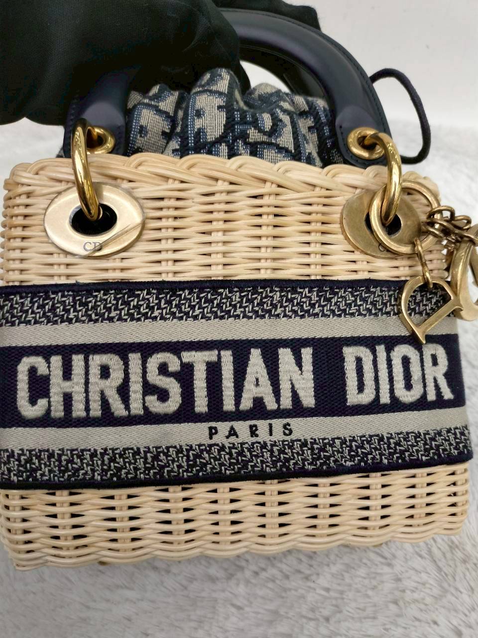 Lady Dior Mini Wicker Rattan Oblique Jacquard Blue Natural GHW 2022