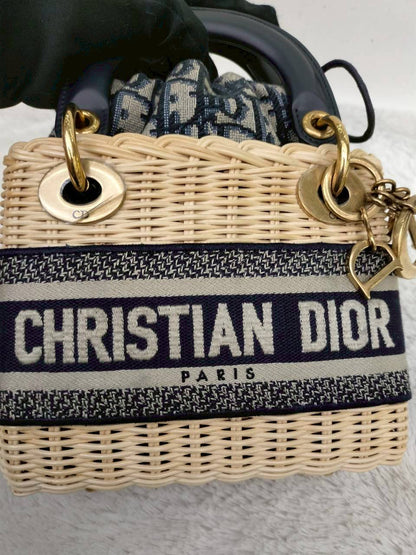 Lady Dior Mini Wicker Rattan Oblique Jacquard Blue Natural GHW 2022