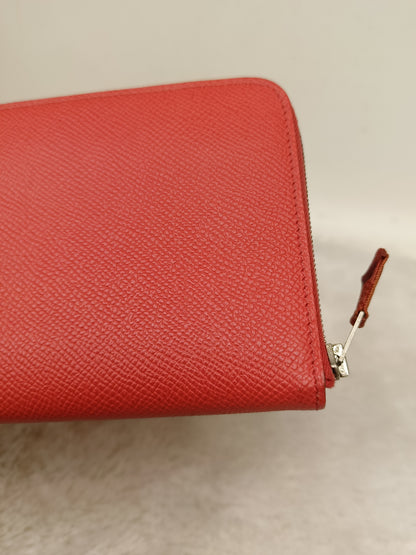 Hermes Azap Long Round Zip Wallet Epsom Orange Poppy PHW #T