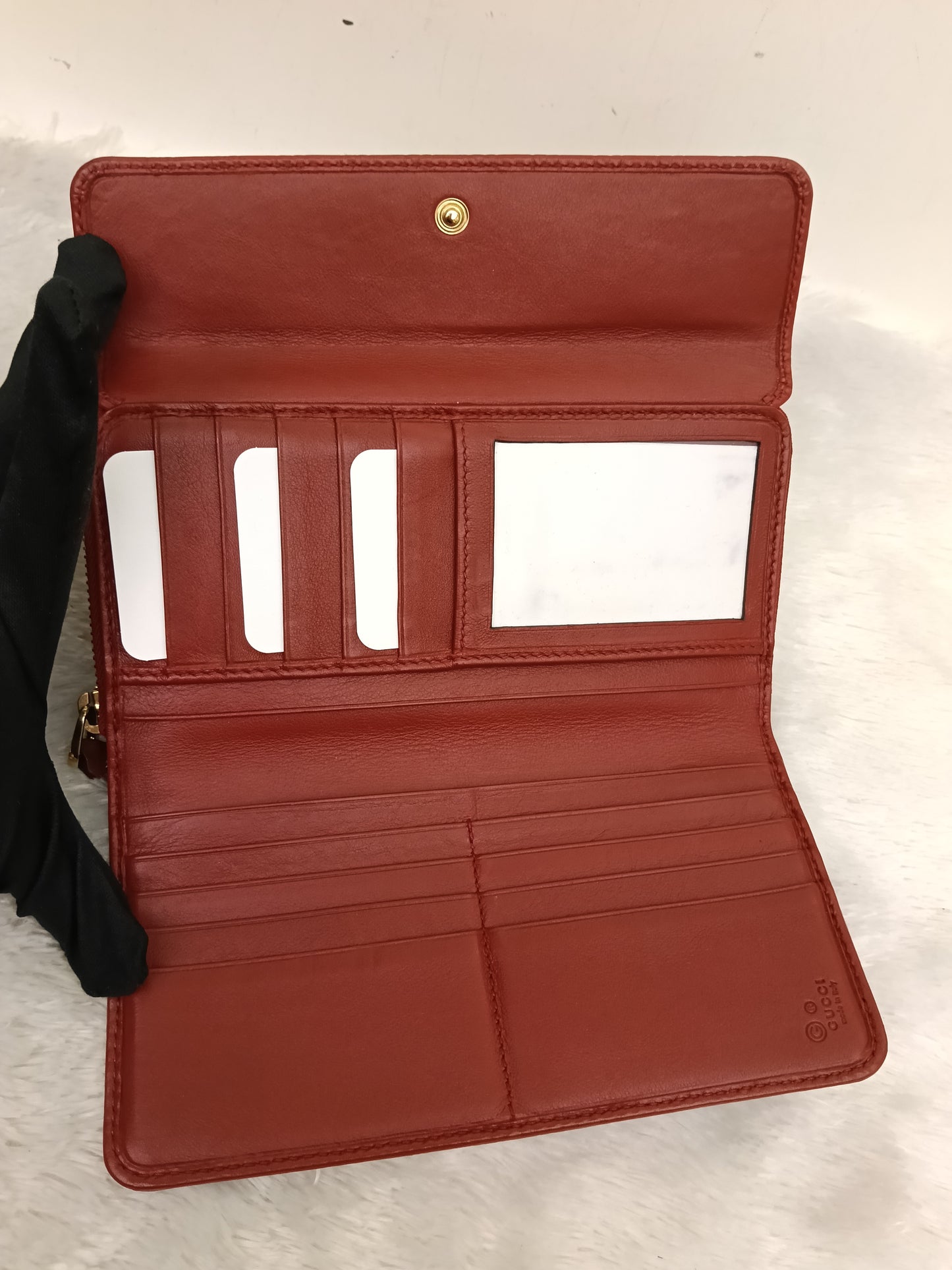 Gucci Bifold Wallet Zip Around Micro Guccissima Red GHW