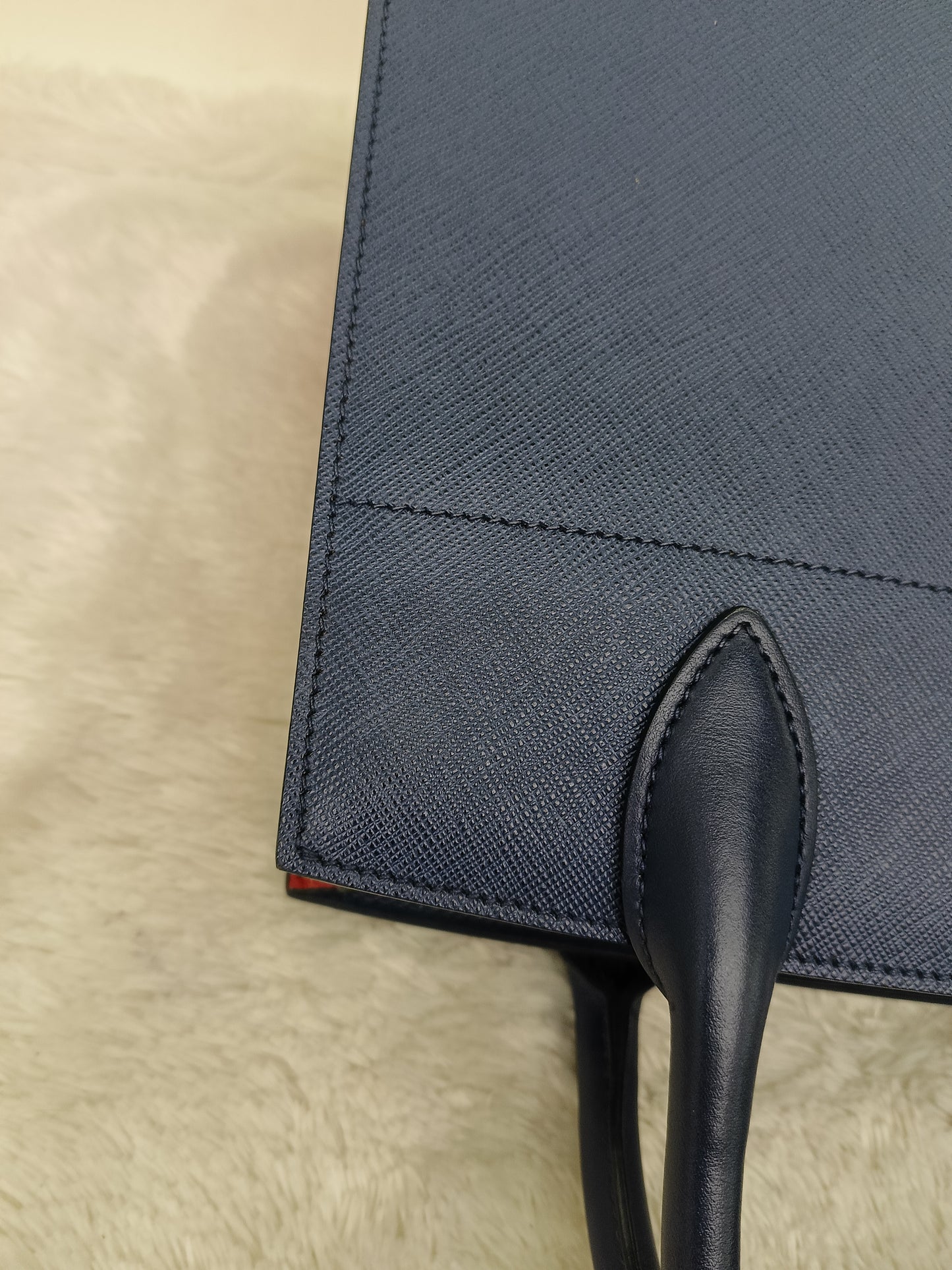 Prada Saffiano Bibliotheque 2 Way Tote Bluette Red GHW