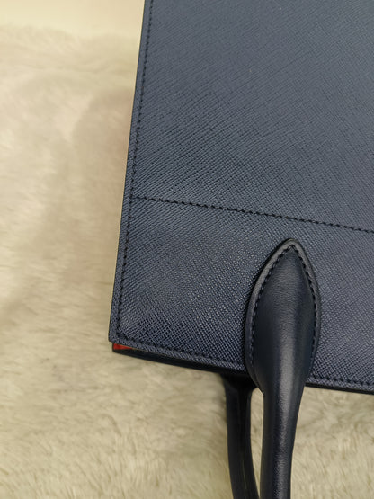 Prada Saffiano Bibliotheque 2 Way Tote Bluette Red GHW