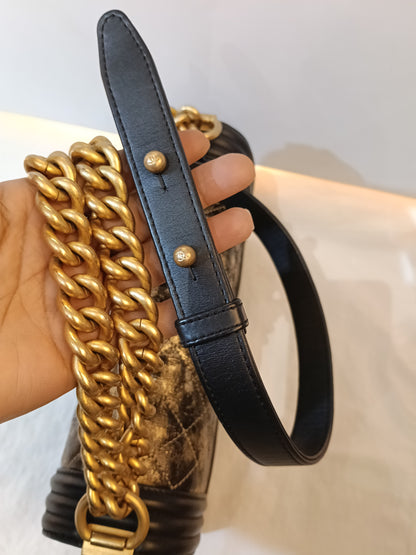 Chanel Boy 25 Crumpled Goatskin Black Gold GHW #26