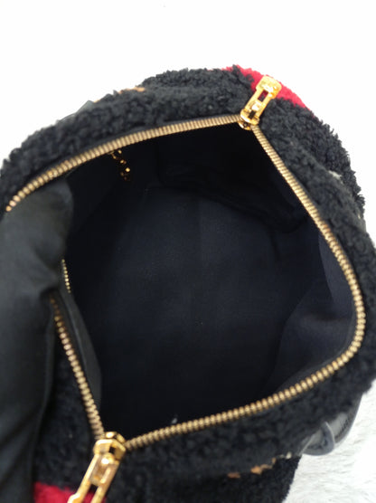 LV Bandou 25 Monogram Giant Fleece Teddy Shearling Black Red 2019