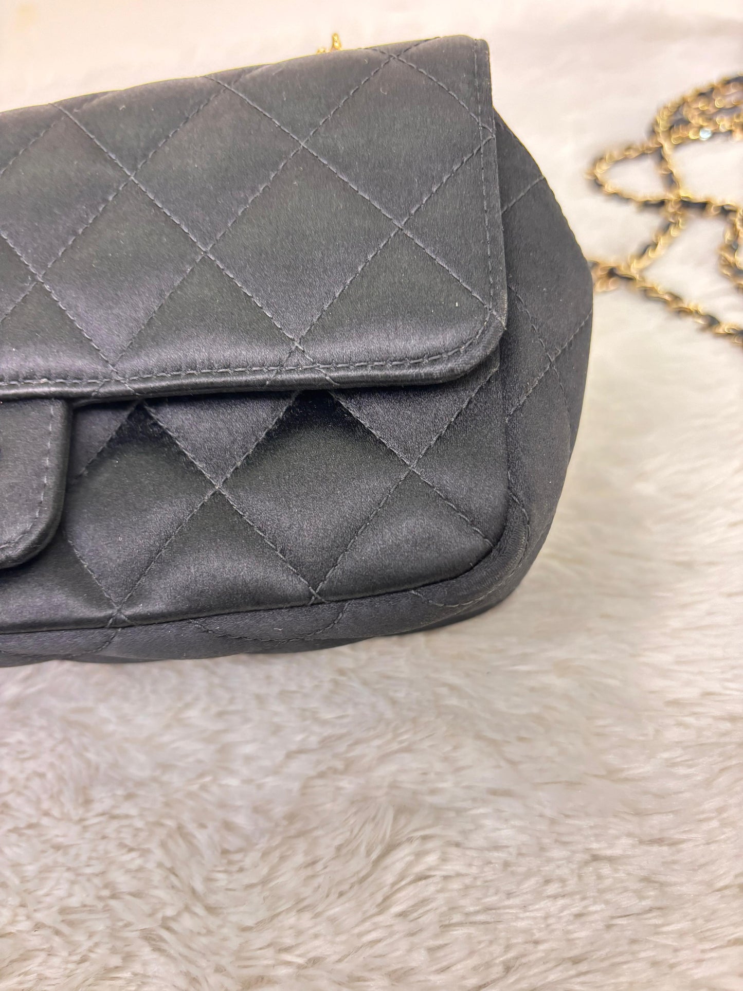 Chanel Mini Flap Satin Camellia Black GHW #21