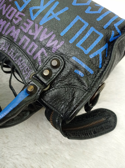 Balenciaga Mini City Classic Graffiti Black Bleu Violet RGHW 2018