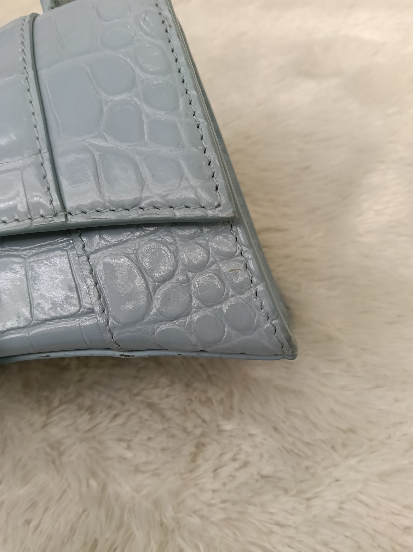 Balenciaga Hourglass XS Top Handle Croco Blue Grey SHW 2021