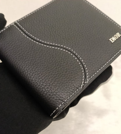 *Neverbeen Used* Dior Bifold Wallet Saddle Grained Calfskin Marquetry Black 2023