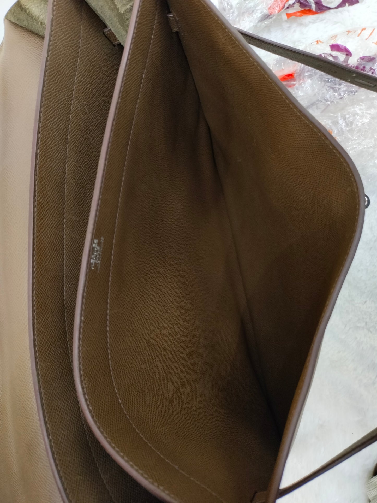 Hermes Kelly Depeches Briefcase Epsom Etoupe PHW #K square