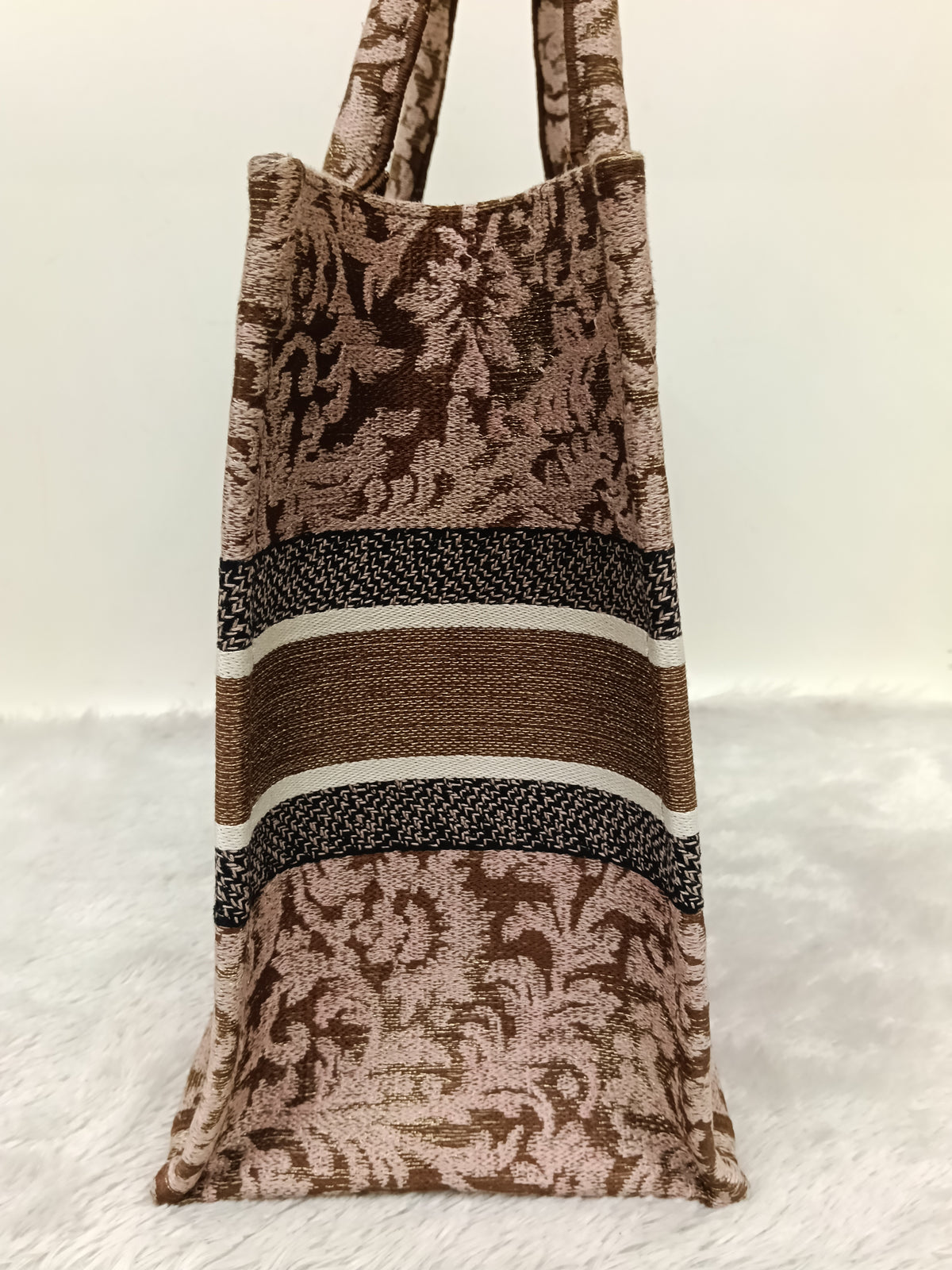 Dior Tote Book Medium Brocart Embroidered Pink Brown 2022