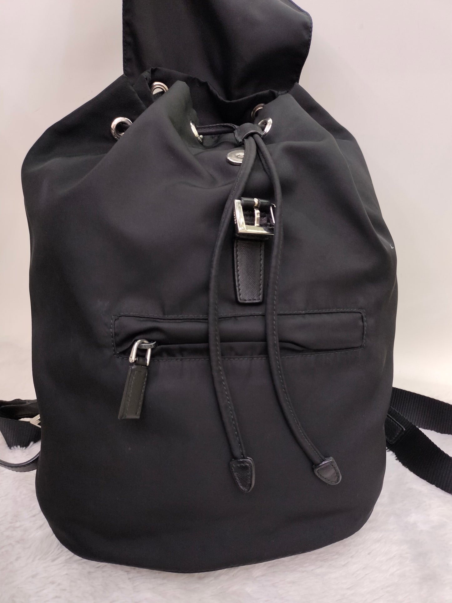 Prada Drawstring Backpack Nylon Black SHW
